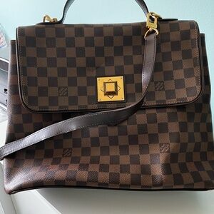 Louis Vuitton Brown Damier Ebene Satchel with Gold Hardware